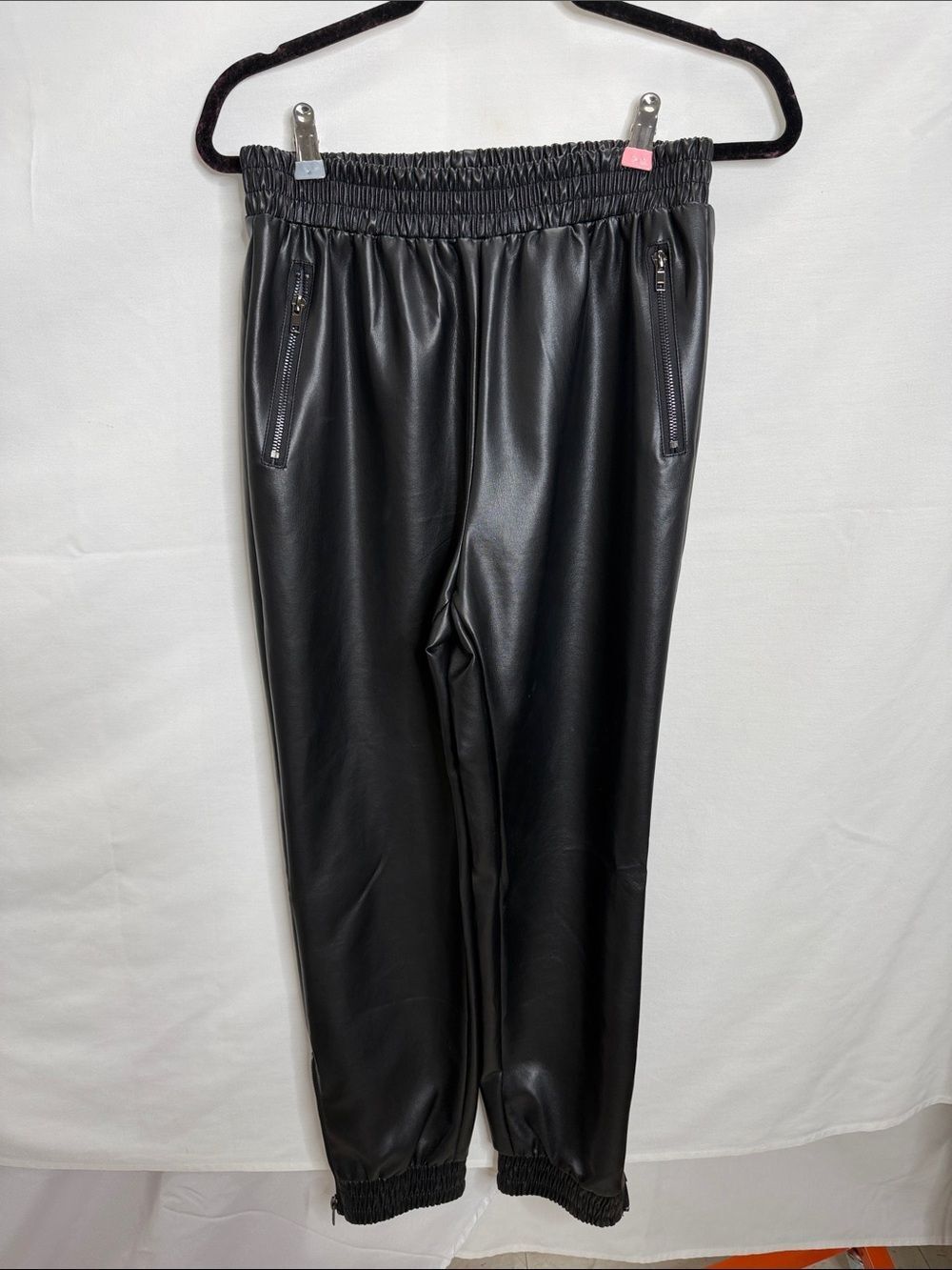 Very J Black Faux Leather Jogger Track Pants